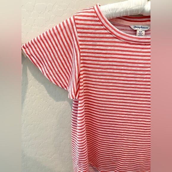 TOMMY BAHAMA | Red White Striped Tee Shirt Top Modal Blend Stretch | Small - Picture 3 of 6
